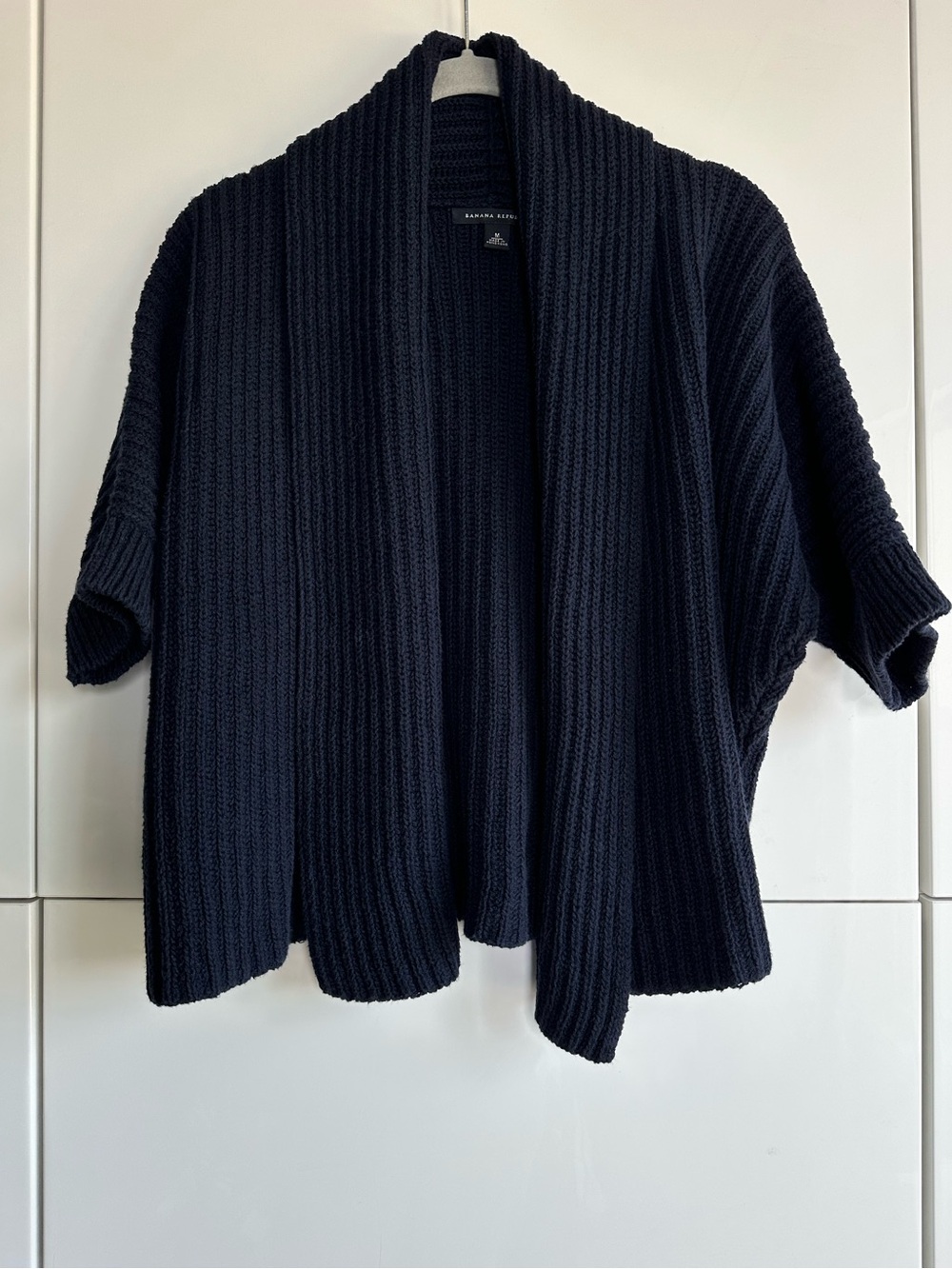 Banana Republic Cotton Linen Chunky Knit Cardigan Short Sleeve Navy Medium